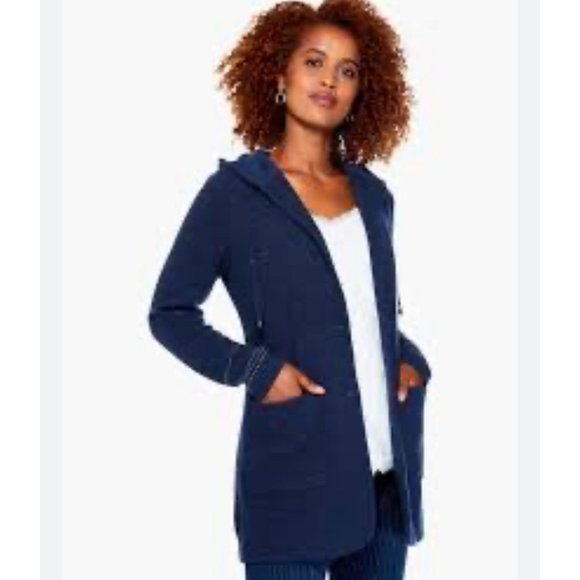 NIC & ZOE Sweaters - NIC & ZOE Women's Cardigan Dark Indigo Open Sweater wi/Drawstring Hoodie Sz L